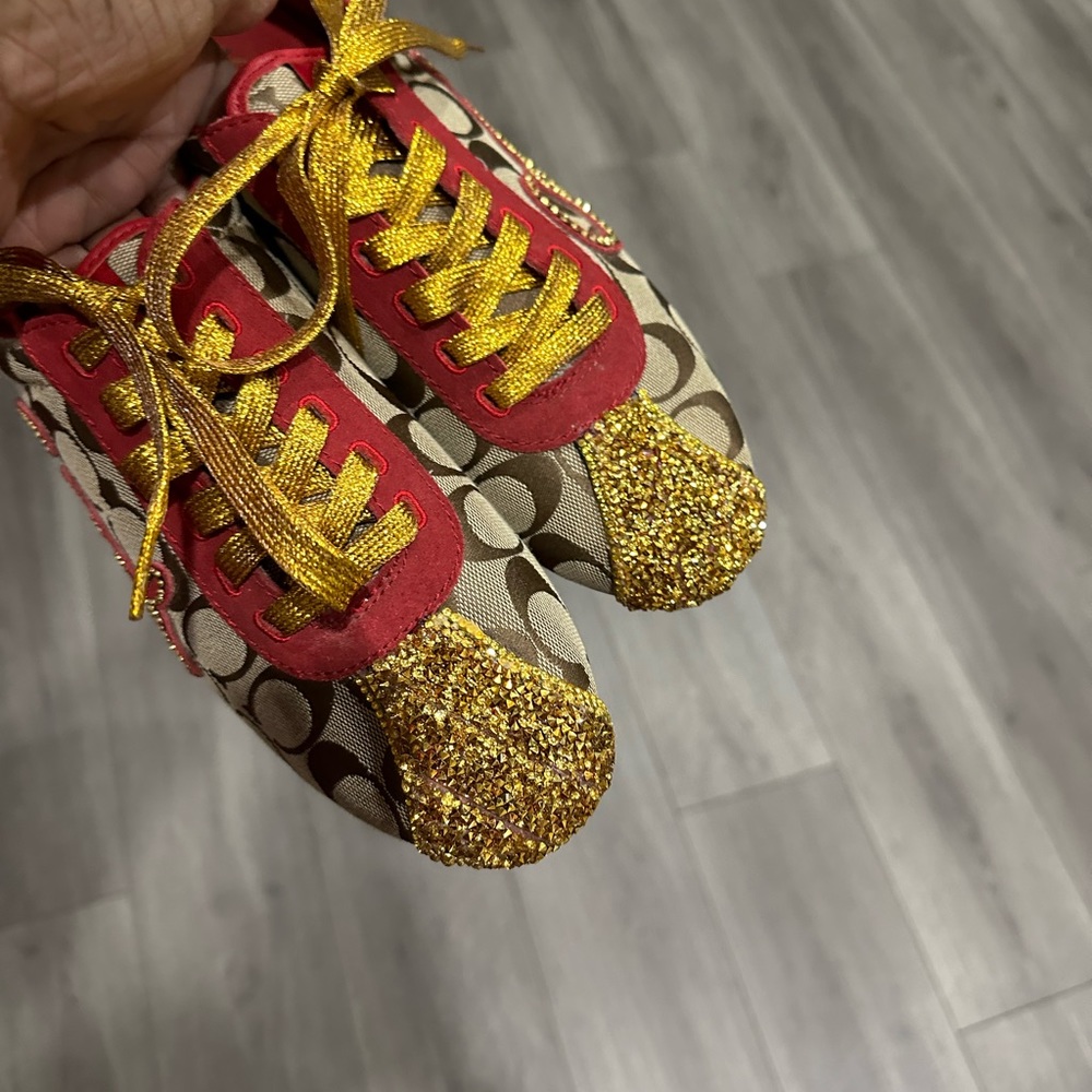 Red and Gold Bling Coach Sneakers